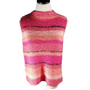 Crochet Sunset Mockneck Vtg Top Vest Ombrey Loose Knit Sleeveless Artsy Coastal